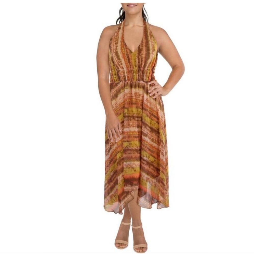 Taylor NWT Womens Orange Handkerchief Hem Chiffon Maxi Dress Size 8